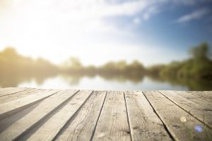 old wooden pier on the lake.